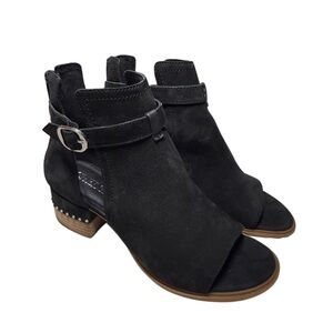 Black Open-Toe Ankle Booties with Buckle Strap